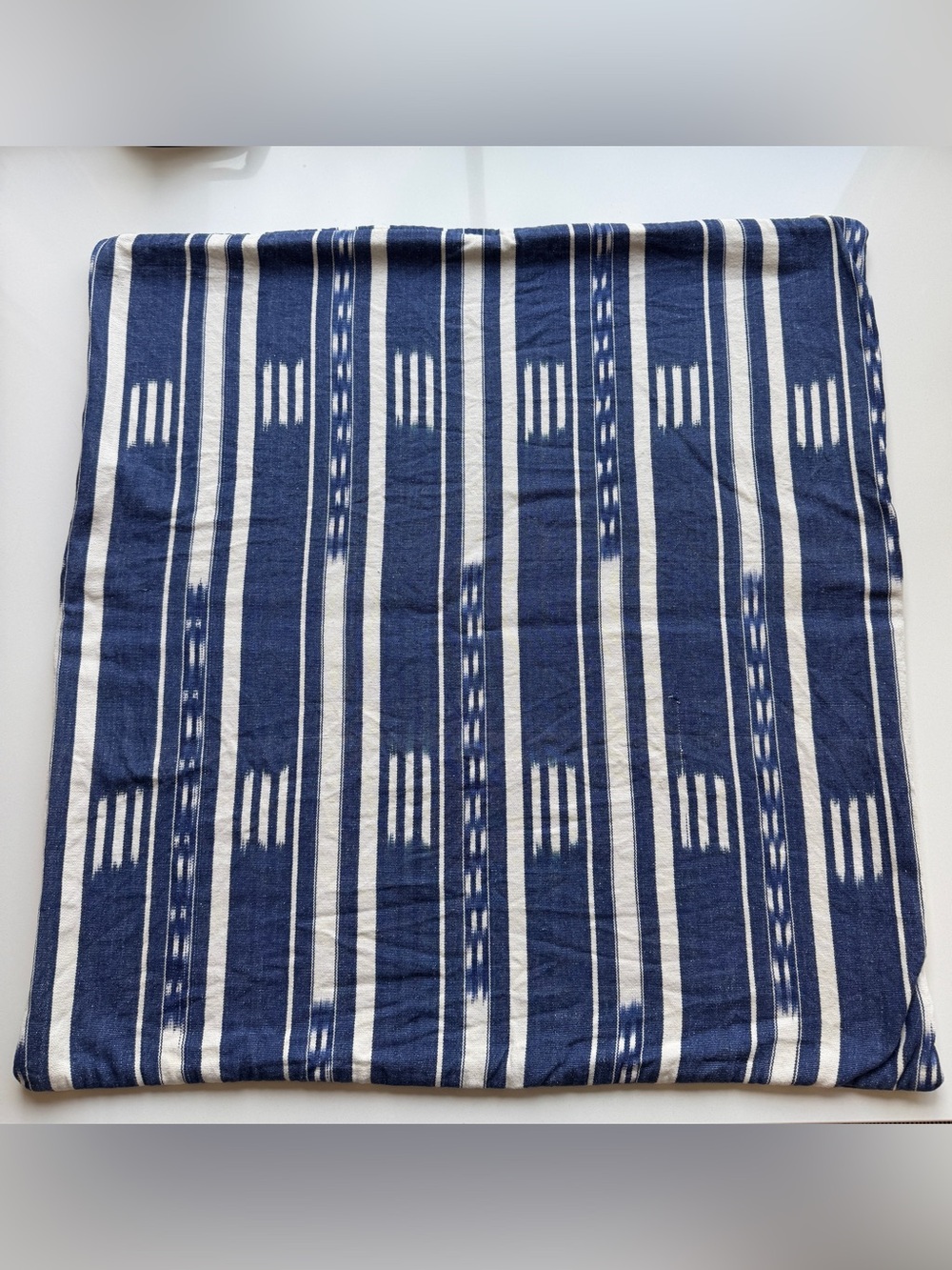 Pottery Barn Indigo Blue Ikat Stripe Pillow Cover 24x24 Coastal Boho